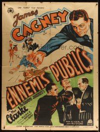 3x757 GREAT GUY French 1p '36 cool different art of James Cagney beating up bad guys!