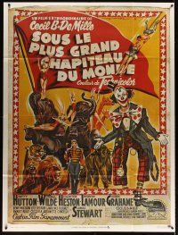 3x758 GREATEST SHOW ON EARTH French 1p R70s Cecil B. DeMille circus classic, different Soubie art!