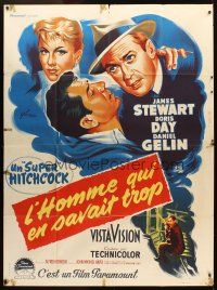 3x834 MAN WHO KNEW TOO MUCH French 1p R50s Hitchcock, art of Jimmy Stewart & Doris Day by Grinsson!