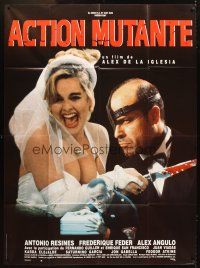 3x851 MUTANT ACTION French 1p '92 Accion mutante, wild image of bride with bloody knife & groom!