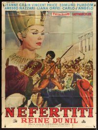 3x895 QUEEN OF THE NILE French 1p '62 art of Jeanne Crain as Nefertiti + Edmund Purdom battling!