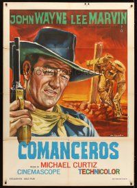 3x415 COMANCHEROS Italian 1p R67 different Tarantelli art of cowboy John Wayne, Michael Curtiz!
