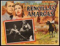 3x233 BIG LAND Mexican LC '57 close up of Alan Ladd & Virginia Mayo by campfire!