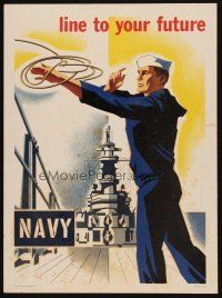 3x180 NAVY LINE TO YOUR FUTURE 14x19 military recruiting poster '56 great art by Joseph Binder!