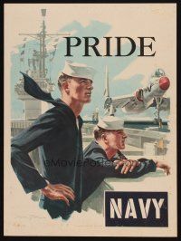 3x181 NAVY PRIDE 14x19 military recruiting poster '59 cool art of sailors on aircraft carrier!