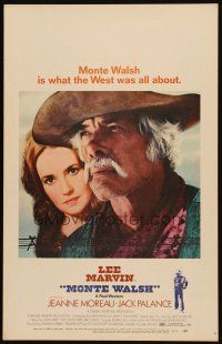 3x091 MONTE WALSH WC '70 super close up of cowboy Lee Marvin & pretty Jeanne Moreau!