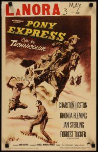 3x107 PONY EXPRESS WC '53 great art of Charlton Heston as Buffalo Bill on horseback!