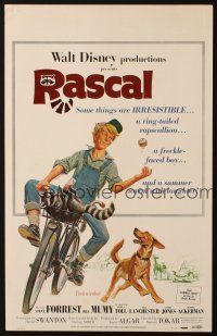 3x113 RASCAL WC '69 Walt Disney, great art of Bill Mumy on bike with raccoon & dog!