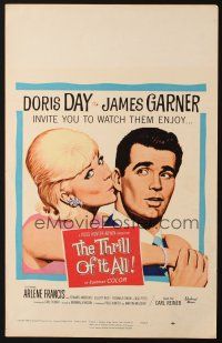 3x142 THRILL OF IT ALL WC '63 wonderful artwork of Doris Day kissing James Garner!