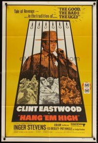 3y383 HANG 'EM HIGH Aust 1sh '68 Clint Eastwood, they hung the wrong man, cool art by Kossin!
