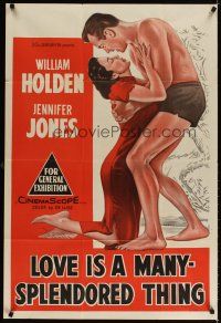 3y393 LOVE IS A MANY-SPLENDORED THING Aust 1sh '55 art of William Holden & Jennifer Jones!