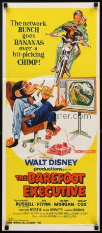 3y464 BAREFOOT EXECUTIVE Aust daybill '71 Disney, art of Kurt Russell & wacky chimp gone bananas!