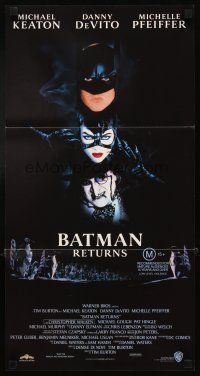 3y465 BATMAN RETURNS Aust daybill '92 Michael Keaton, Danny DeVito, Michelle Pfeiffer, Tim Burton