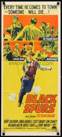 3y476 BLACK SPURS Aust daybill '65 every time Rory Calhoun comes to town, someone's gonna die!