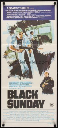 3y477 BLACK SUNDAY Aust daybill '77 Frankenheimer, Goodyear Blimp disaster at the Super Bowl!