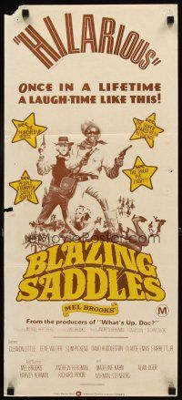 3y481 BLAZING SADDLES Aust daybill '74 classic Mel Brooks western, wacky different art!