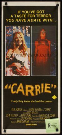 3y507 CARRIE Aust daybill '77 Stephen King, Sissy Spacek before and after bloodbath at the prom!