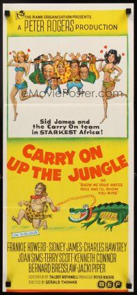 3y509 CARRY ON UP THE JUNGLE Aust daybill '70 Frankie Howerd & sexy babes in Africa, wacky art!