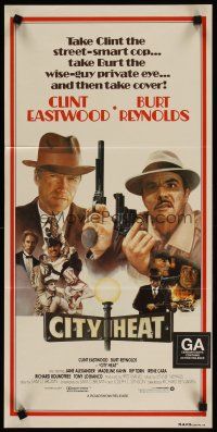 3y523 CITY HEAT Aust daybill '84 art of Clint Eastwood the cop & Burt Reynolds the detective!