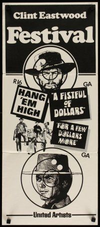 3y526 CLINT EASTWOOD FESTIVAL New Zealand daybill '70s Hang 'em High, Fistful of Dollars!