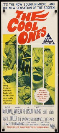 3y531 COOL ONES Aust daybill '67 Roddy McDowall in world of the Go-Go girls and get-get guys!