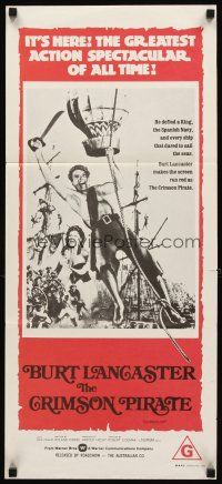 3y537 CRIMSON PIRATE Aust daybill R1970s great image of barechested Burt Lancaster swinging on rope!
