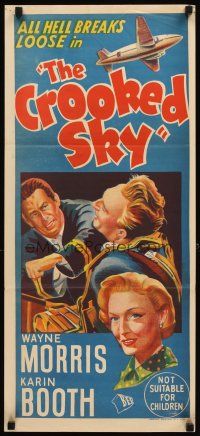 3y538 CROOKED SKY Aust daybill '57 Wayne Morris, Karin Booth, all hell breaks loose!