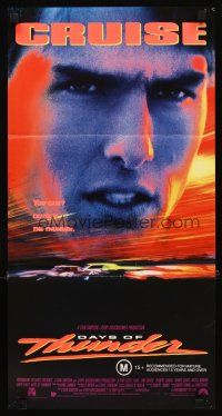 3y547 DAYS OF THUNDER Aust daybill '90 close image of angry NASCAR race car driver Tom Cruise!