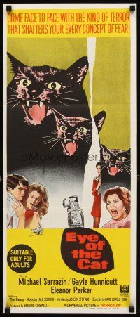 3y587 EYE OF THE CAT Aust daybill '69 Michael Sarrazin, Gayle Hunnicut, cool hissing feline art!