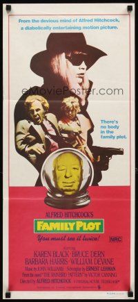 3y591 FAMILY PLOT Aust daybill '76 from the mind of devious Alfred Hitchcock, Karen Black!