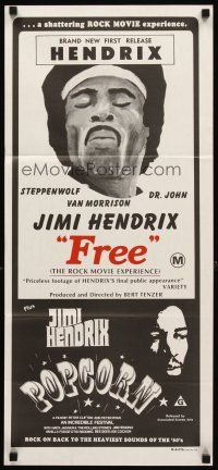 3y615 FREE/POPCORN Aust daybill 1975 cool images from Jimi Hendrix double-bill!