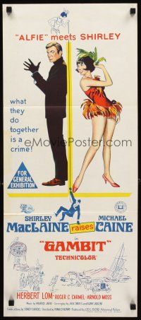 3y621 GAMBIT Aust daybill '67 art of sexy Shirley MacLaine & Michael Caine preparing for crime!