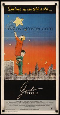 3y625 GARBO TALKS Aust daybill '84 cartoon image of Anne Bancroft & Ron Silver catching a star!