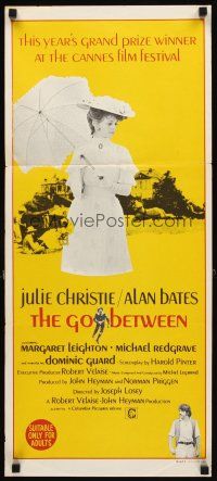 3y638 GO BETWEEN Aust daybill '70 Julie Christie with umbrella, directed by Joseph Losey!