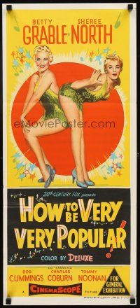 3y681 HOW TO BE VERY, VERY POPULAR Aust daybill '55 sexy students Betty Grable & Sheree North!