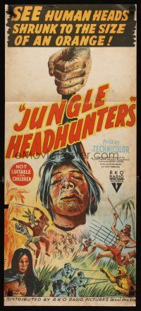 3y712 JUNGLE HEADHUNTERS Aust daybill '51 wild shrunken head image, Amazon voodoo documentary!
