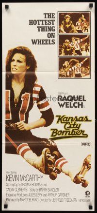 3y715 KANSAS CITY BOMBER Aust daybill '72 roller derby girl Raquel Welch, hottest thing on wheels!