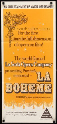 3y723 LA BOHEME Aust daybill '65 Franco Zeffirelli, Puccini, Mirella Freni, classic opera!