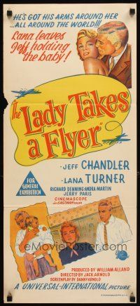 3y726 LADY TAKES A FLYER Aust daybill '58 art of Jeff Chandler with sexy Lana Turner!