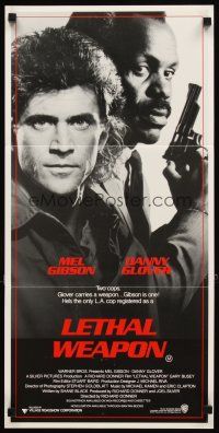 3y736 LETHAL WEAPON Aust daybill '87 great close image of cop partners Mel Gibson & Danny Glover!
