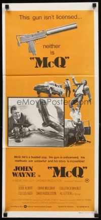3y771 McQ Aust daybill '74 John Sturges, John Wayne is a busted cop with an unlicensed gun!