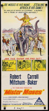 3y778 MISTER MOSES Aust daybill '65 Robert Mitchum & Carroll Baker are stealing Africa!
