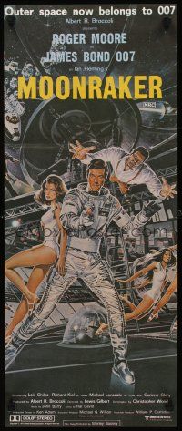 3y782 MOONRAKER Aust daybill '79 art of Roger Moore as James Bond & sexy space babes by Goozee!