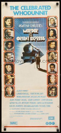 3y791 MURDER ON THE ORIENT EXPRESS Aust daybill '75 Agatha Christie, different train art!
