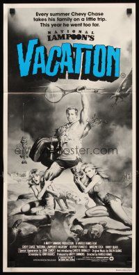 3y797 NATIONAL LAMPOON'S VACATION Aust daybill '83 exaggerated art of Chevy Chase by Boris!