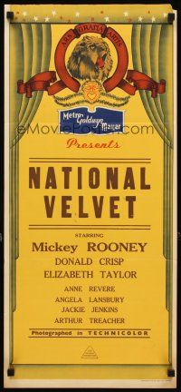3y798 NATIONAL VELVET stock Aust daybill '44 horse racing classic, Mickey Rooney & Elizabeth Taylor