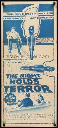 3y806 NIGHT HOLDS TERROR Aust daybill '55 a gasp in your throat and a gun at your back!