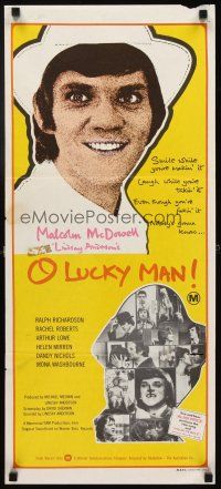 3y815 O LUCKY MAN Aust daybill '73 great images of Malcolm McDowell, directed by Lindsay Anderson!