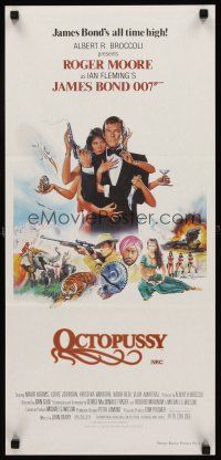 3y816 OCTOPUSSY Aust daybill '83 art of Maud Adams & Roger Moore as James Bond by Daniel Gouzee!