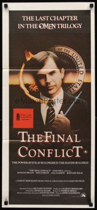 3y822 OMEN 3 - THE FINAL CONFLICT Aust daybill '81 creepy image of Sam Neill as President Damien!